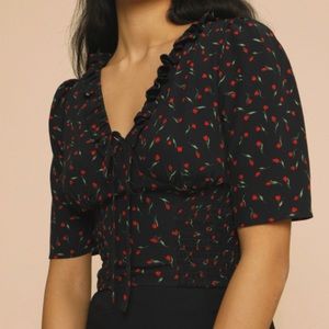 NWT Rouje Alessio Smocked Crop Top Black Tulip 34